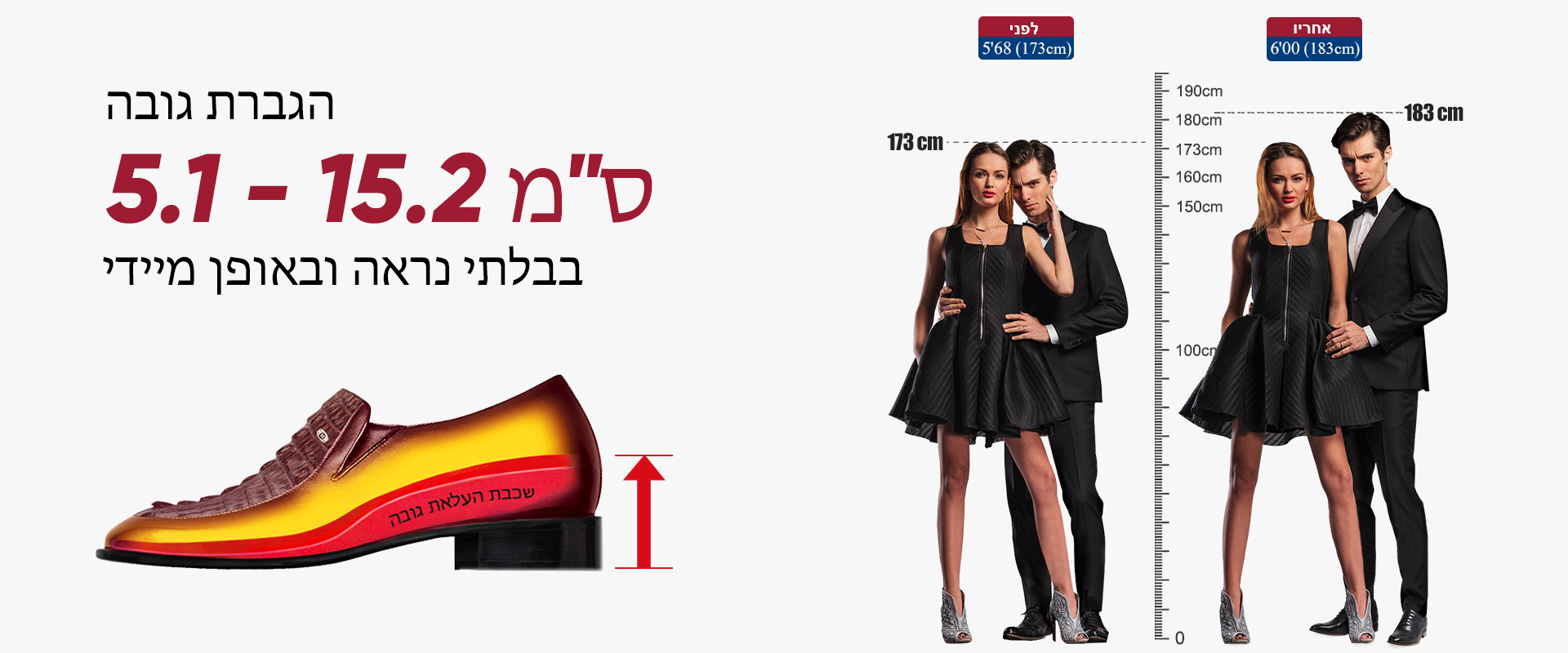 נעליים עם הרמה לפני ואחרי