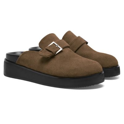 CMR CHAMARIPA Men's Height Increasing Slippers | Dark Taupe Suede Calfskin Platform Mules 6CM