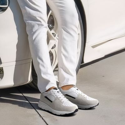 נעלי ספורט עם הגבהה לגברים – נעלי עור Off-White עם 8 ס"מ הגבהה