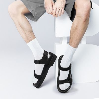 סנדלים בעלי גובה עור שחור 6 ס"מ