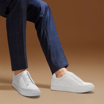 CMR CHAMARIPA נעלי הגבהה לגברים | סניקרס עור Slip-on לבנות Triple Stitch 6 ס"מ